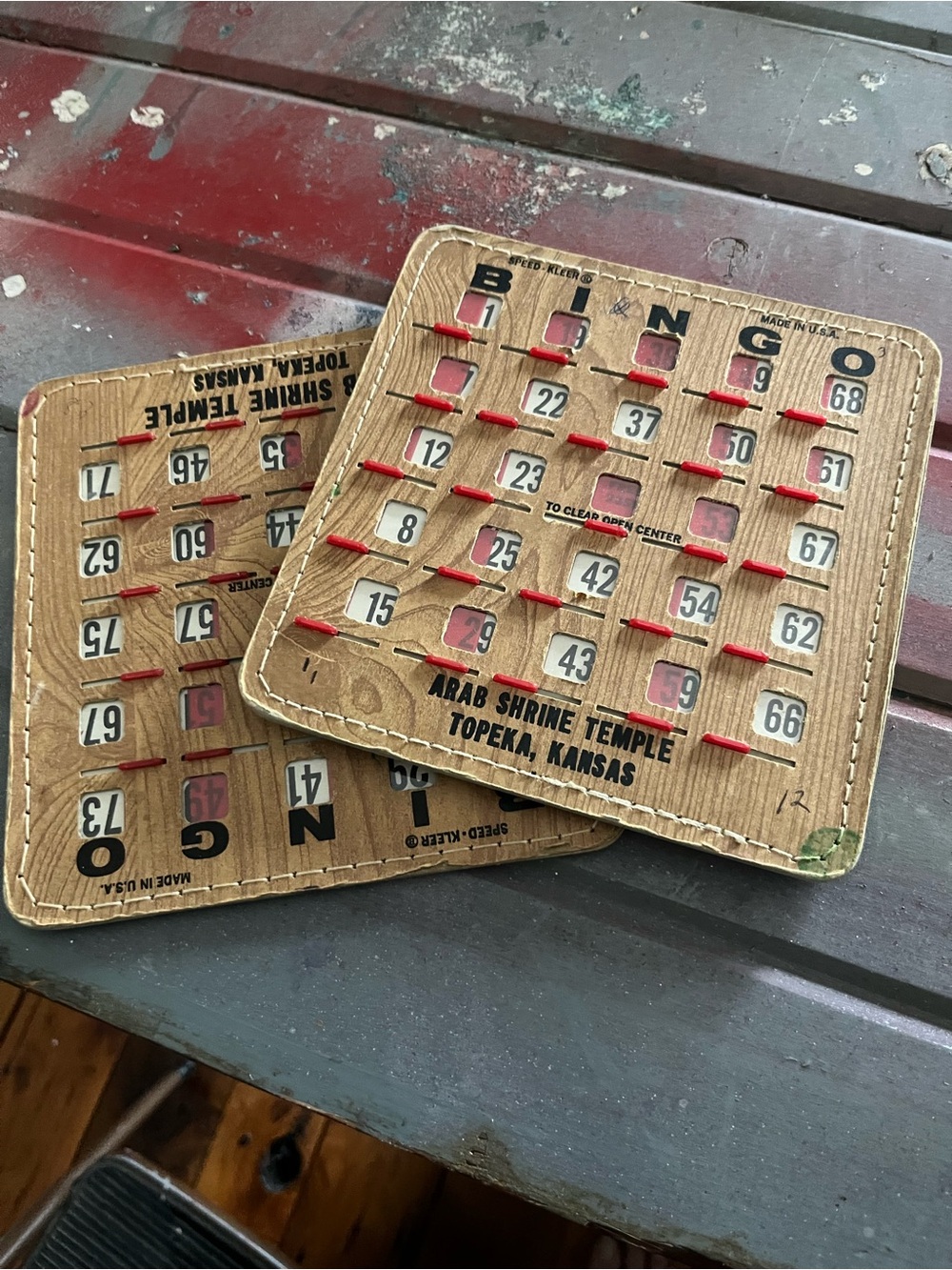 Vintage Bingo Card Set - Brown with Red Markers